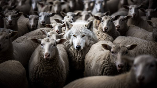 Wolf hiding amongst sheep to represent insurance companies who don’t show good faith in handling claims