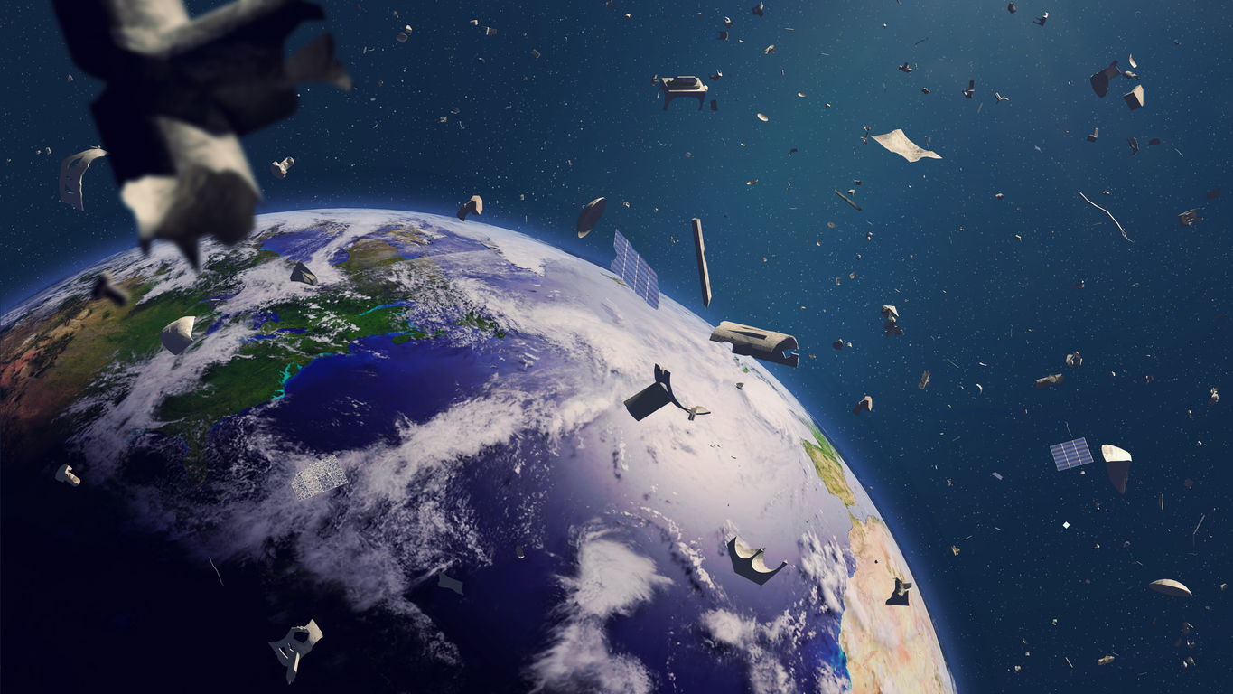 An image of space debris in orbit around the Earth demonstrates just how expansive the definition of “falling objects” can be.